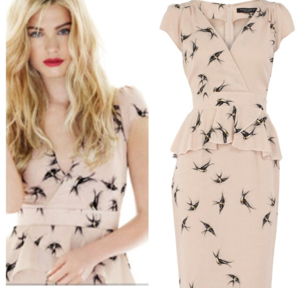 Dorothy Perkins $60 Pink Summer Dress Cap Sleeve Black Bird sz 8 UK 36 EURO A1